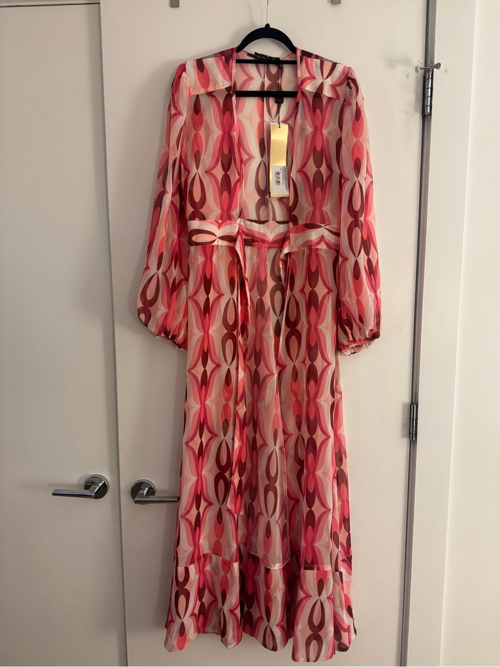PatBO Pink and Cream Geometric Long Sleeve Maxi Dress